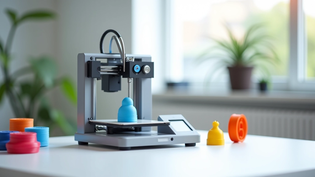 Mazs 3D printeris uz darba galda ar diviem filamentu tinumiem blakus